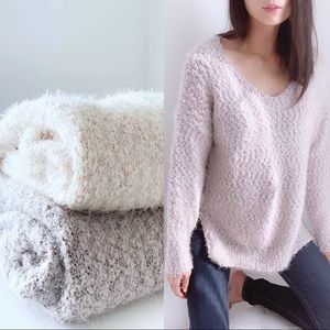 FUZZY SOFT KNIT SWEATER - DOVE